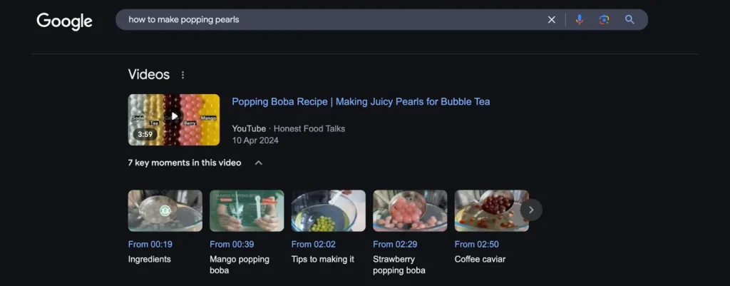 honest food talks youtube in google video carousel